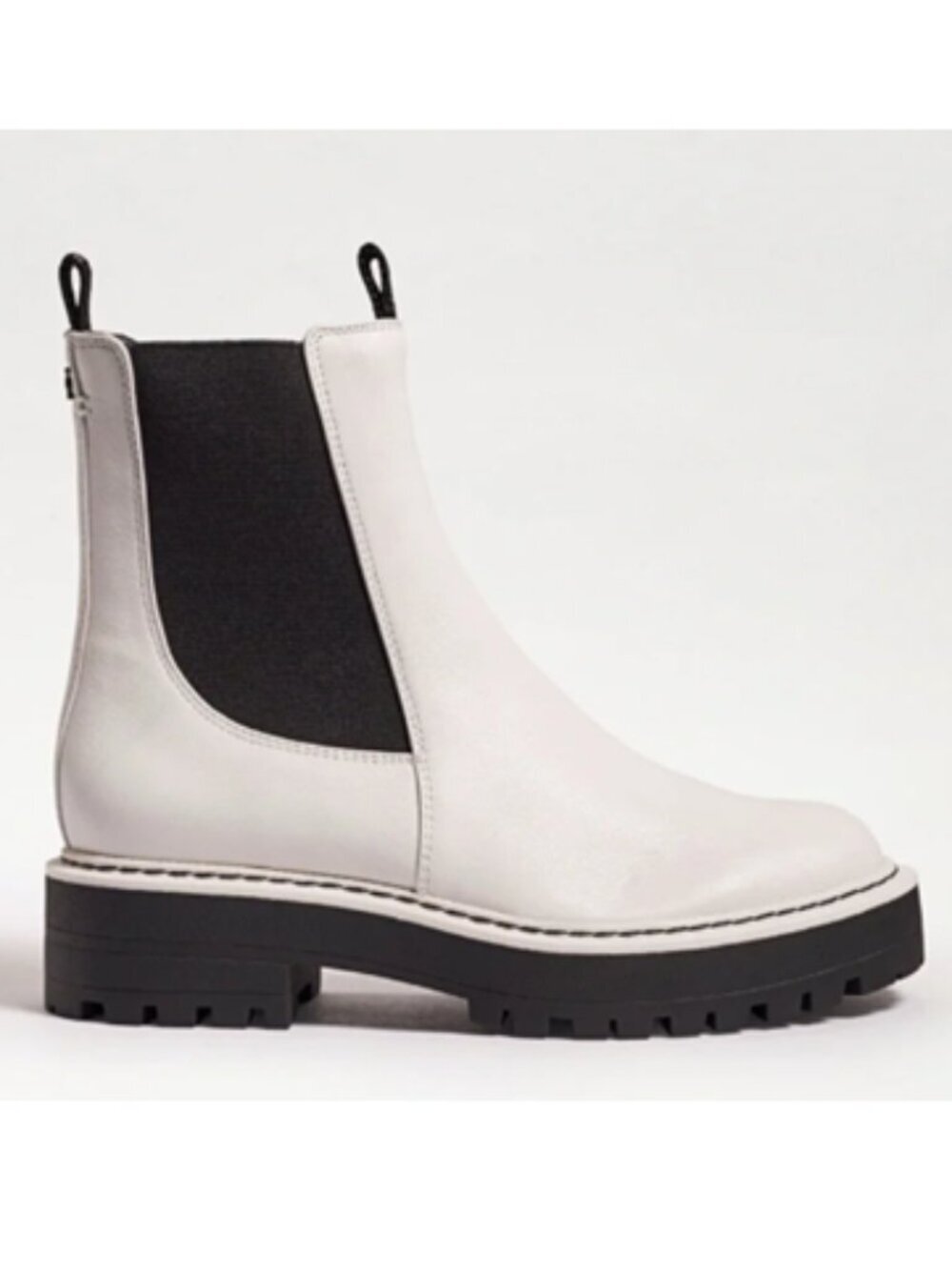 Sam Edelman Laguna Chelsea Ankle Boots White Leather Blend Lug Sole Women 9M